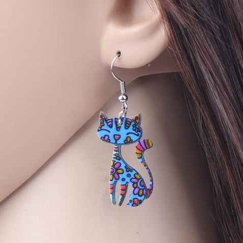 Acrylic Floral Kitten Cat Earrings