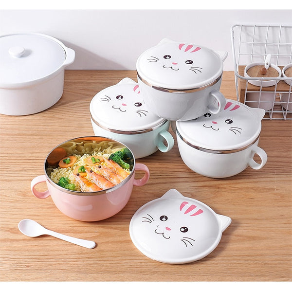 Cute Cartoon Cat Stainless Steel Bowl