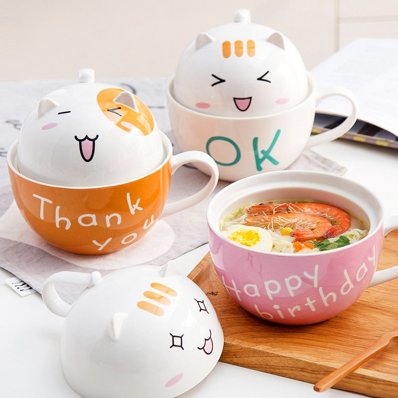 Cute Cat Ceramic Ramen Bowl